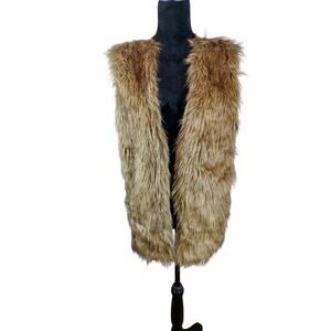 XHILARATION Women's Sleeveless Vest XL Faux Fur Polyester Acrylic Brown Winter